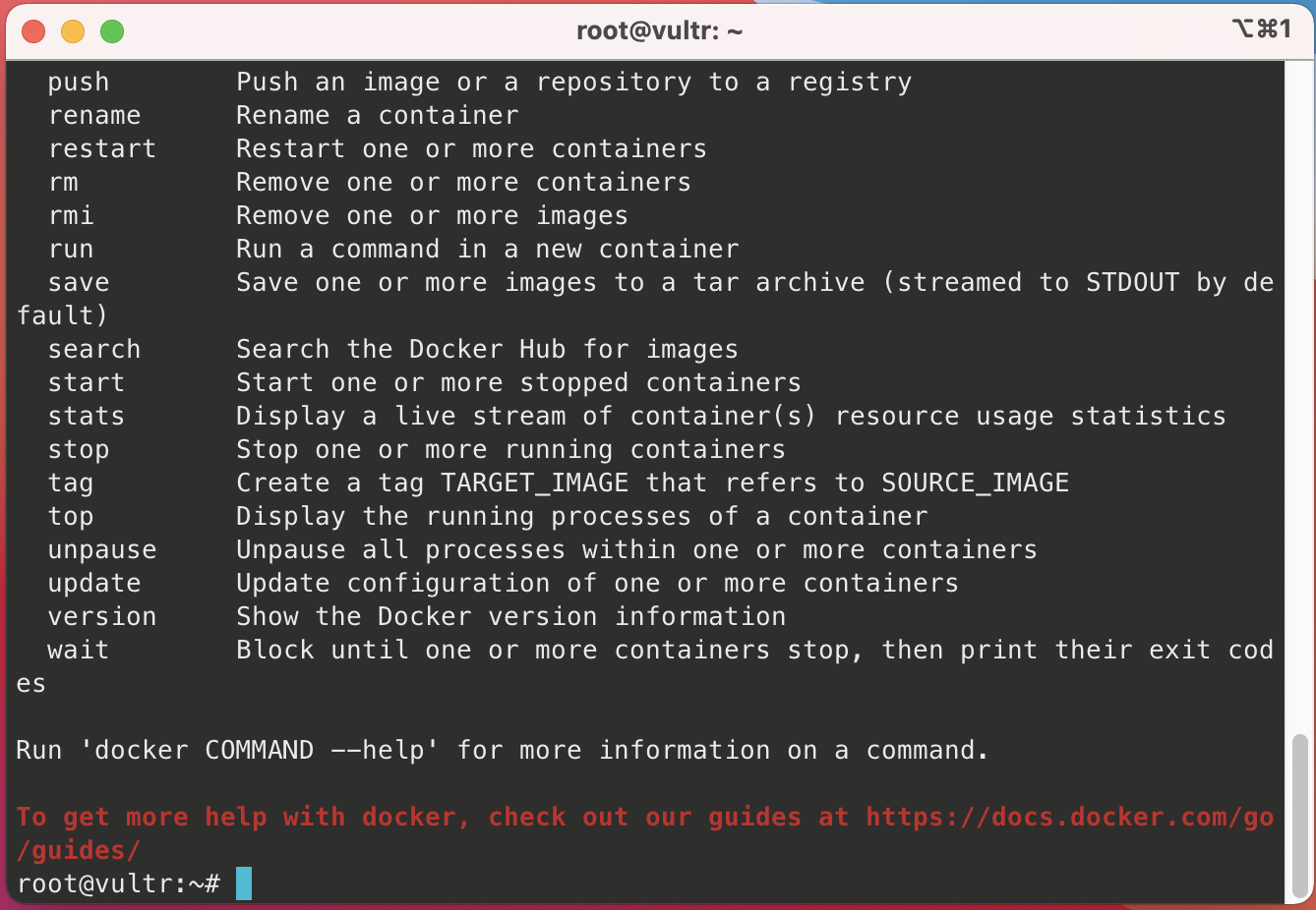 list of docker commands